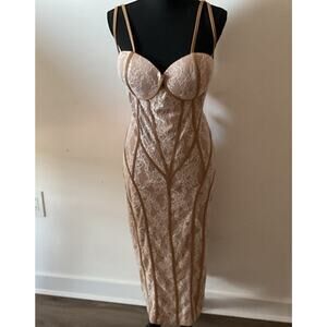 JLUXLABEL Beige Floral Lace Corset Dress 2XL Plus Adjustable Straps Zip Back